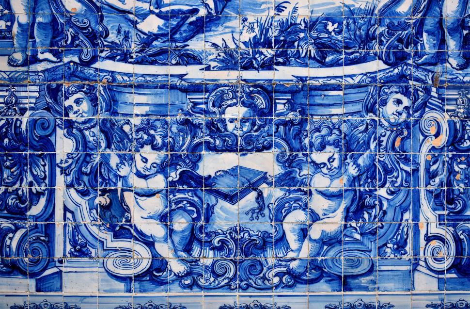 Portuguese azulejo tiles with baroque decorative patterns
